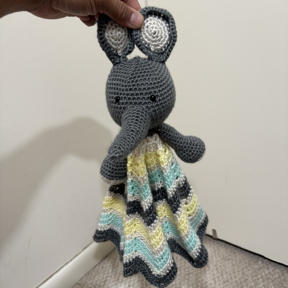 Crochet Elephant Stuffed Animal Gray Multi-Color Toy Handmade - Picture 5 of 7